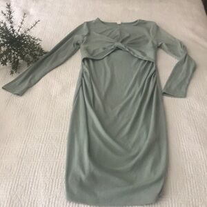 Sage knotted front stretchy dress